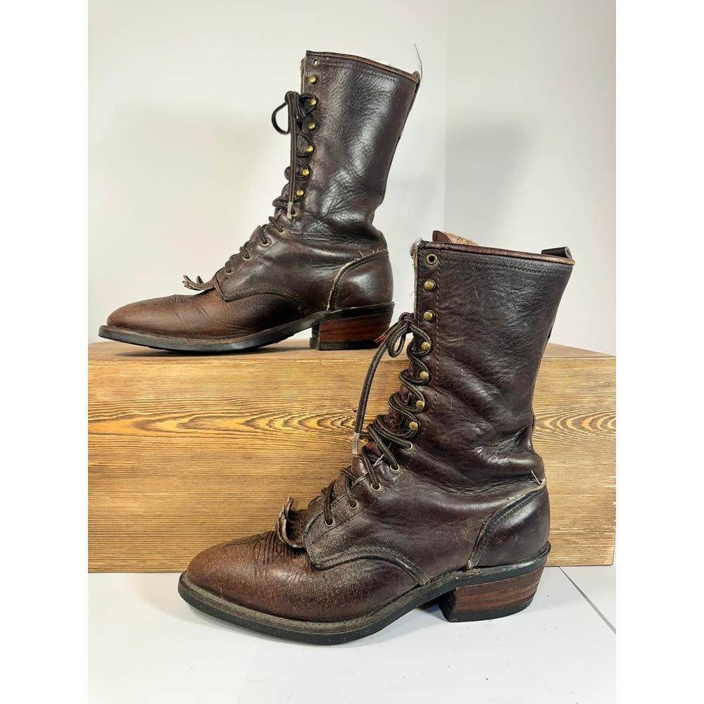 VTG USA Mens Leather Packer Boots Mens 9 Kiltie Vibram Western Logger Lace Up